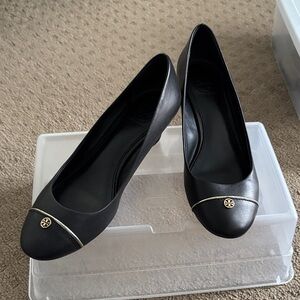 Tory Burch Black Flats with Gold Accents